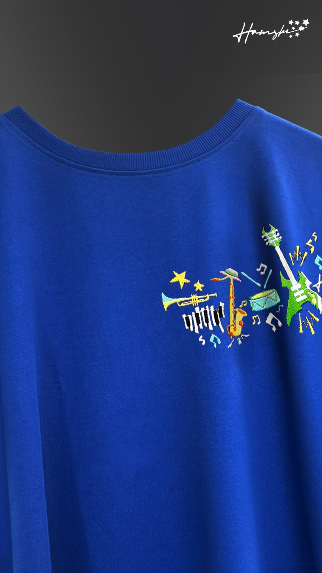 Music Embroidery T-shirt - Blue
