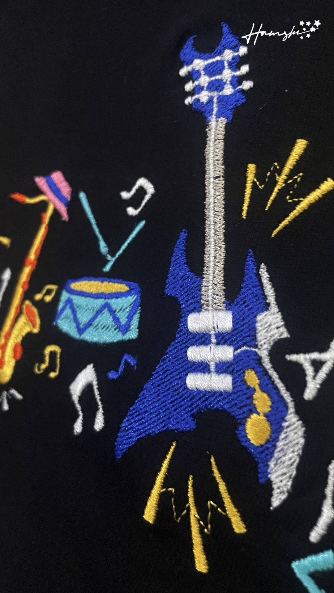 Music Embroidery Hoodie - Black