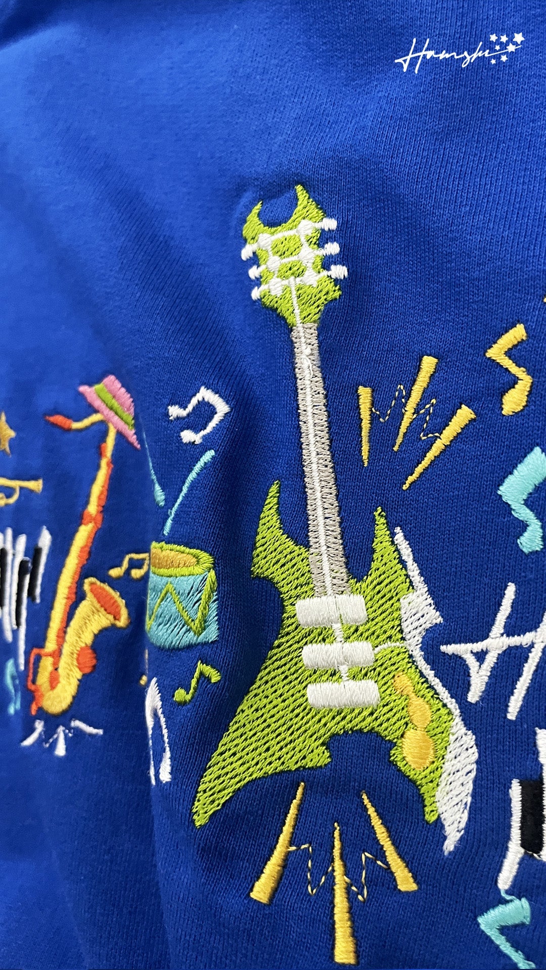 Music Embroidery T-shirt - Blue