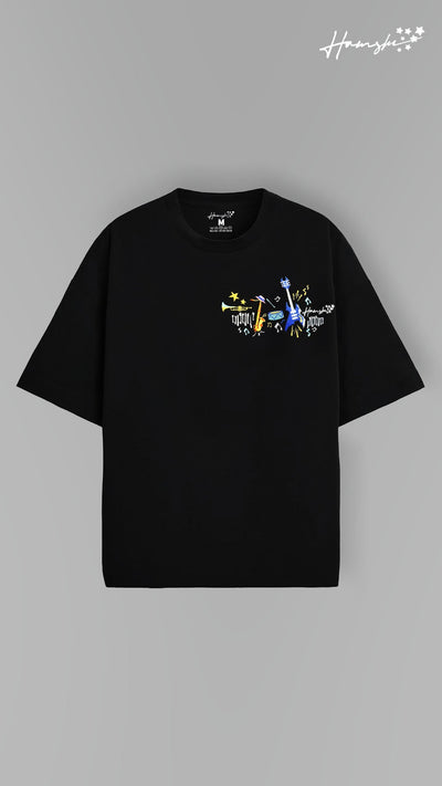 Music Embroidery T-shirt - Black