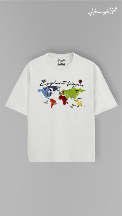 World Map Embroidery T-shirt - White