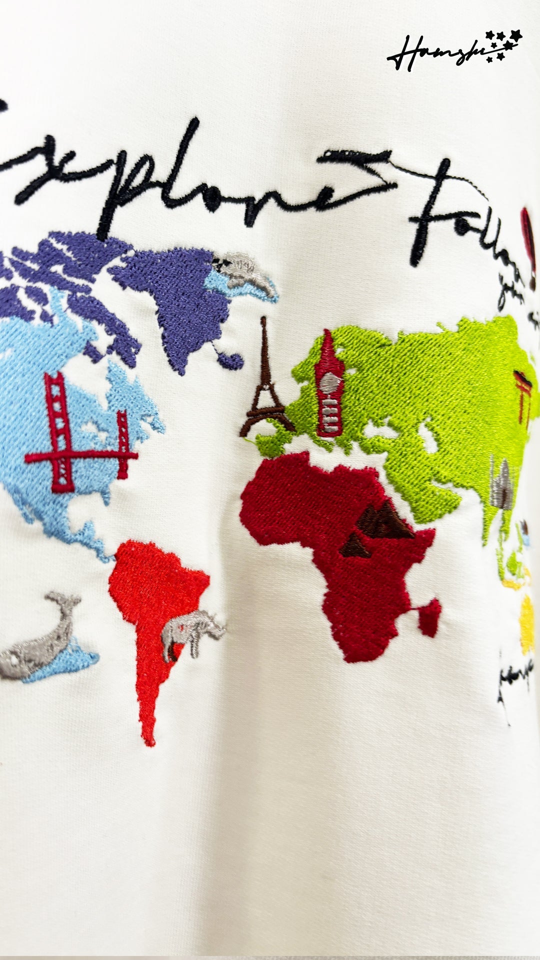 World Map Embroidery T-shirt - White