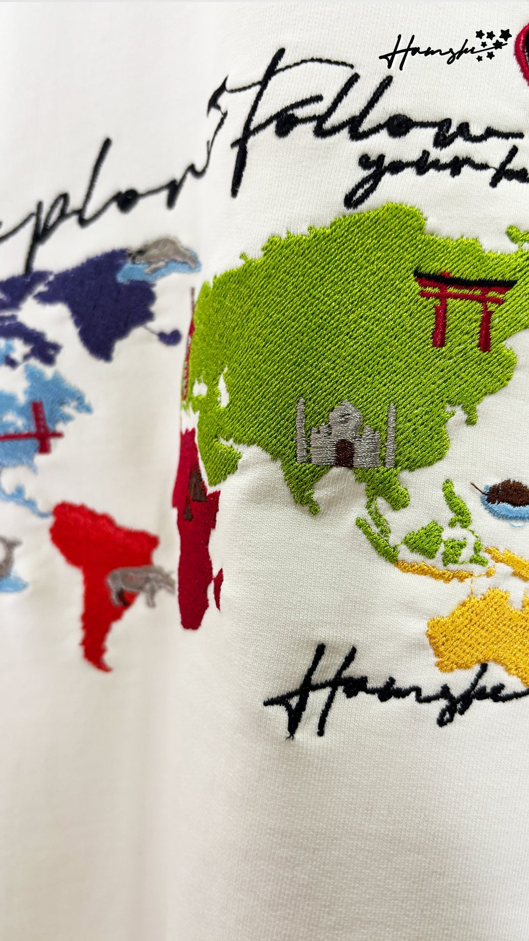 World Map Embroidery T-shirt - White