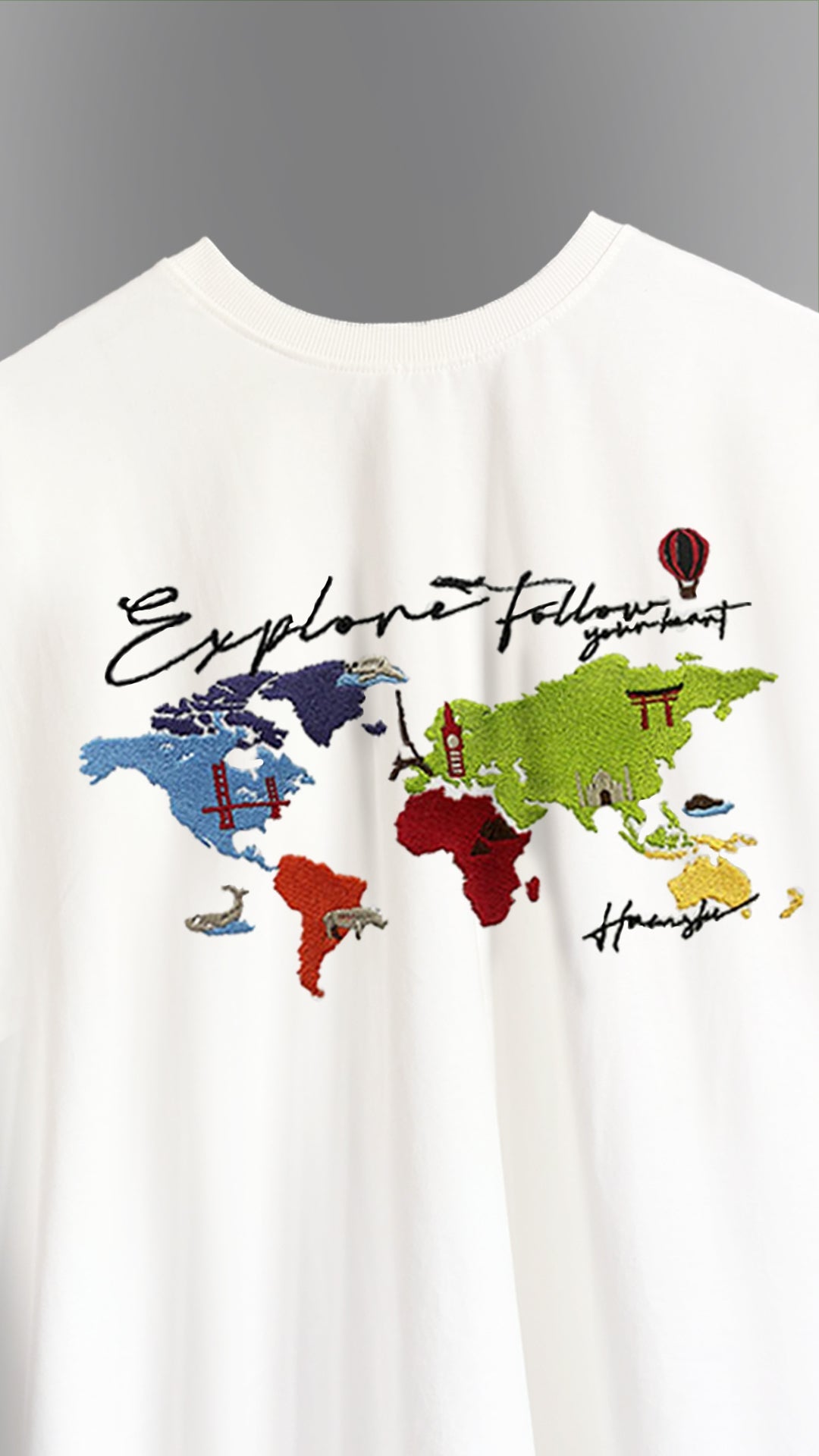 World Map Embroidery T-shirt - White