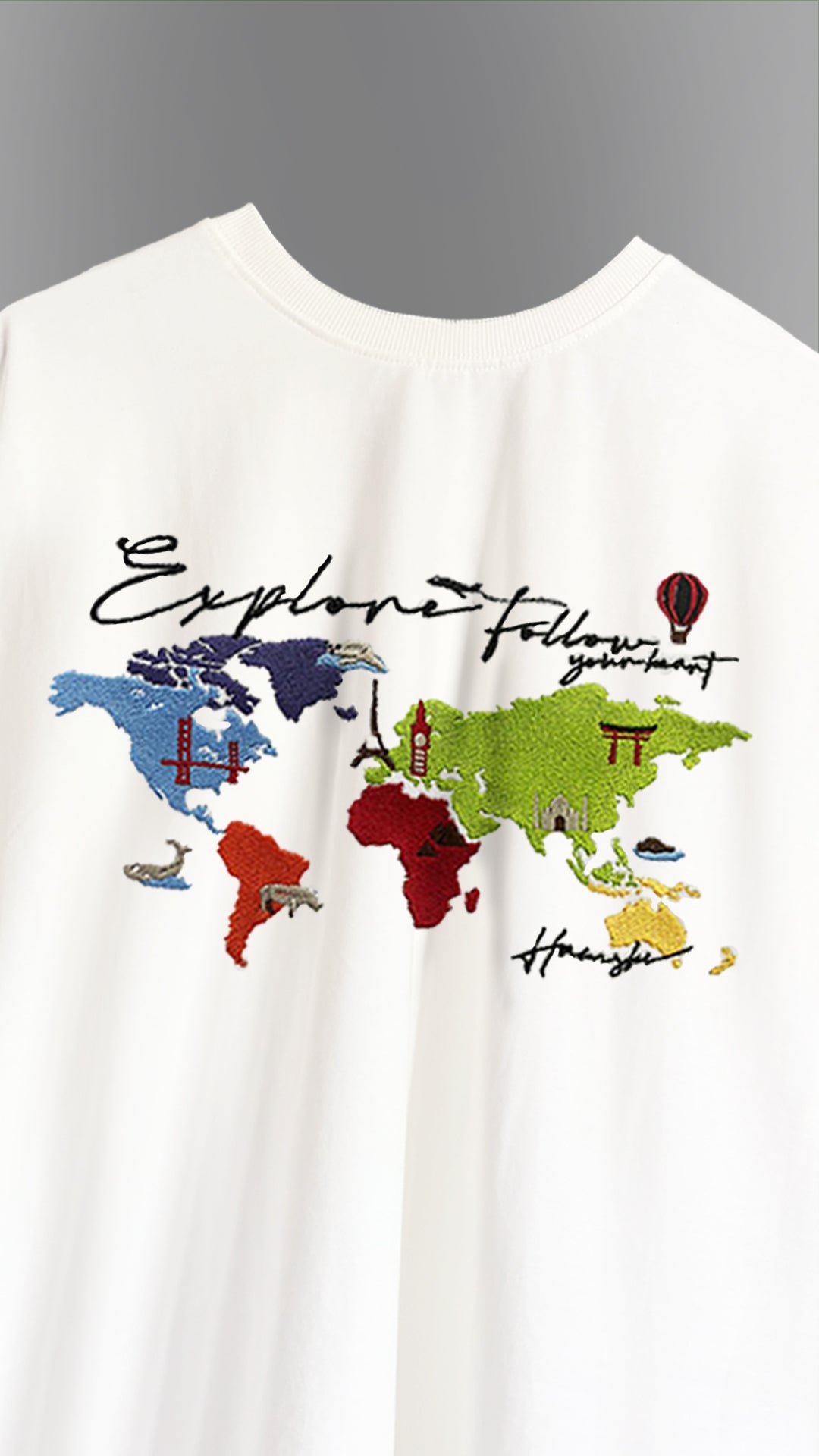 World Map Embroidery T-shirt - White