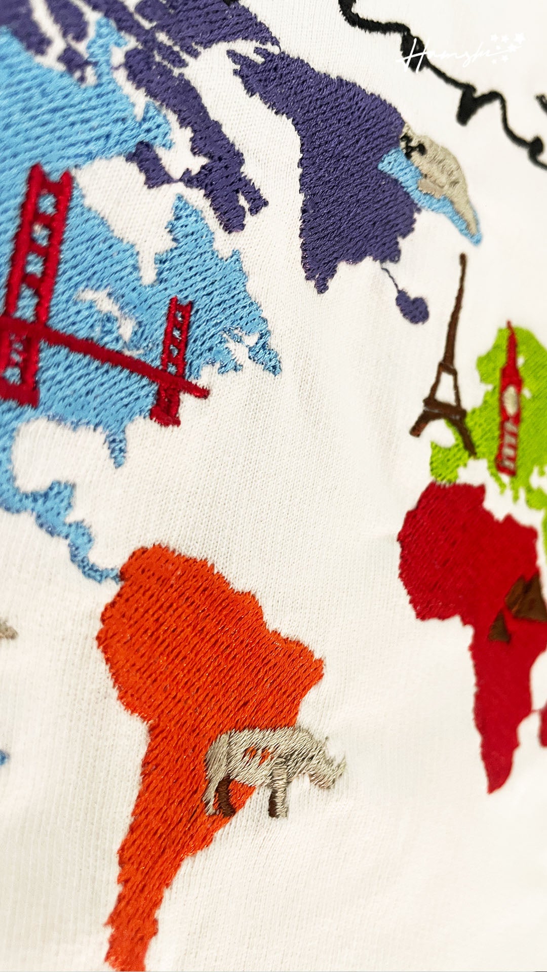 World Map Embroidery T-shirt - White