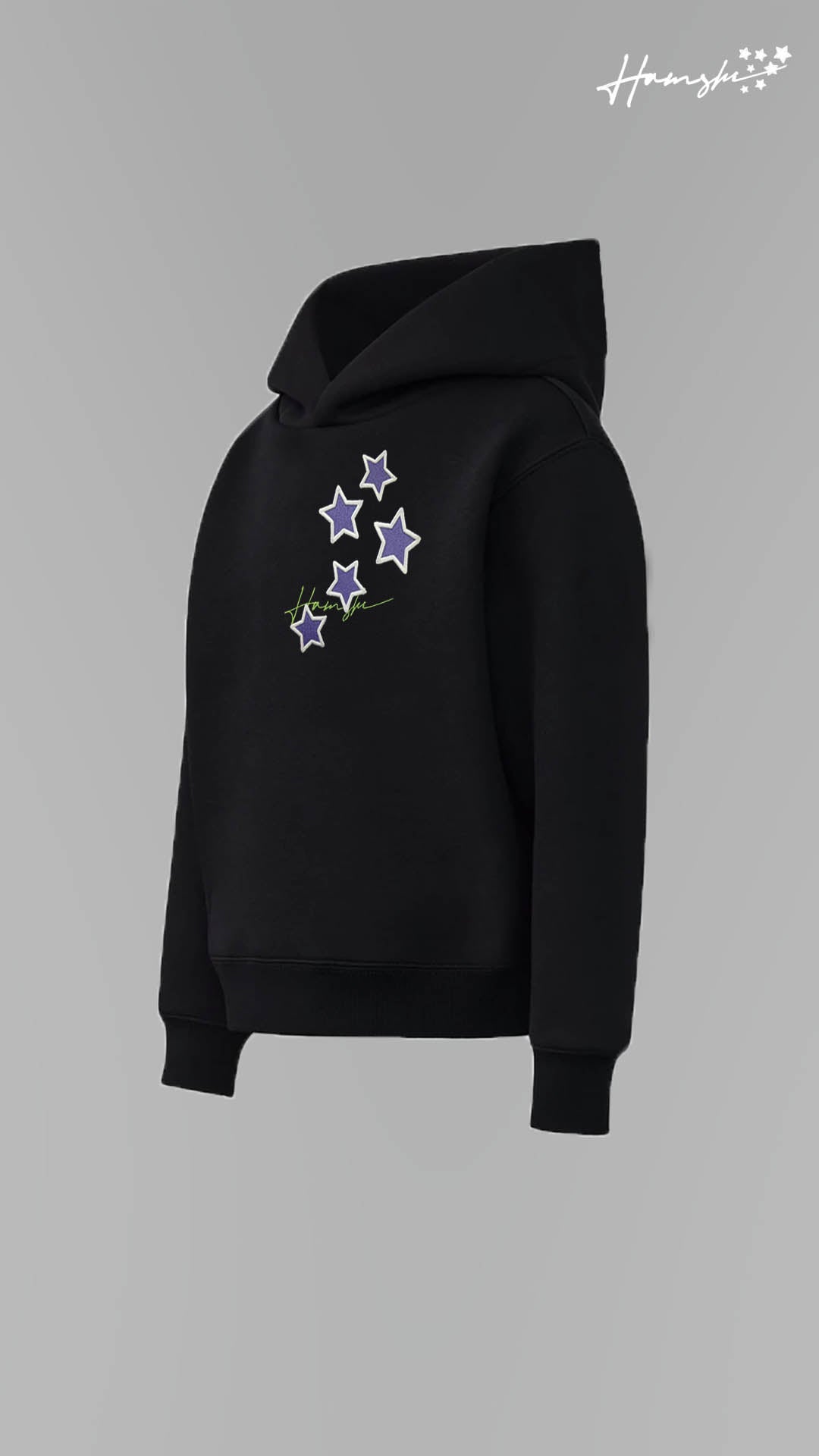 Stars- 3D Embroidery Hoodie - Black