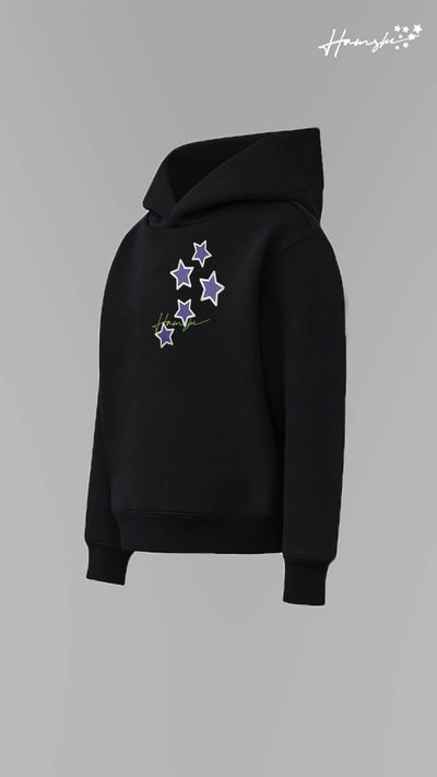 Stars- 3D Embroidery Hoodie - Black