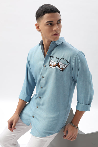 Whiskey Tales Blue Embroidered Shirt
