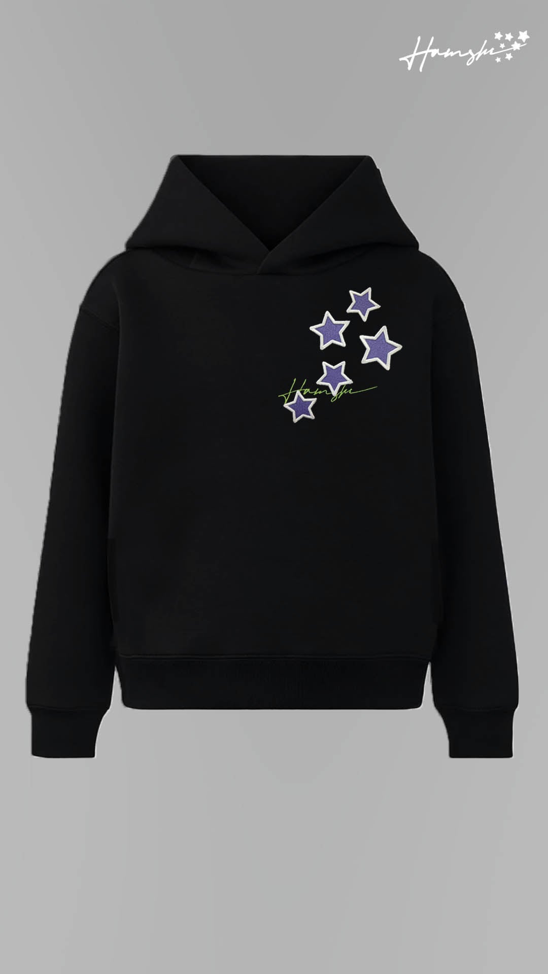 Stars- 3D Embroidery Hoodie - Black