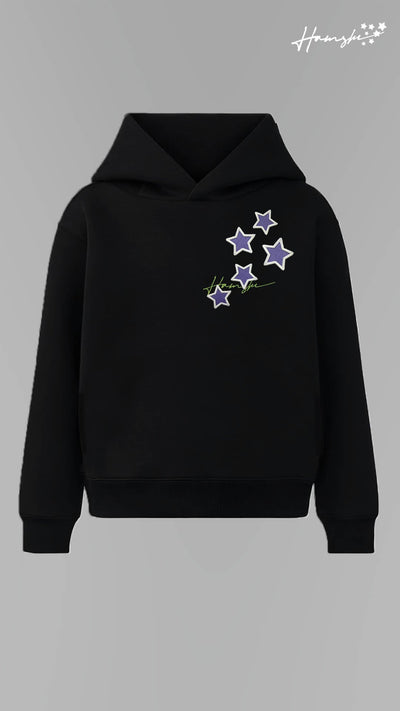 Stars- 3D Embroidery Hoodie - Black
