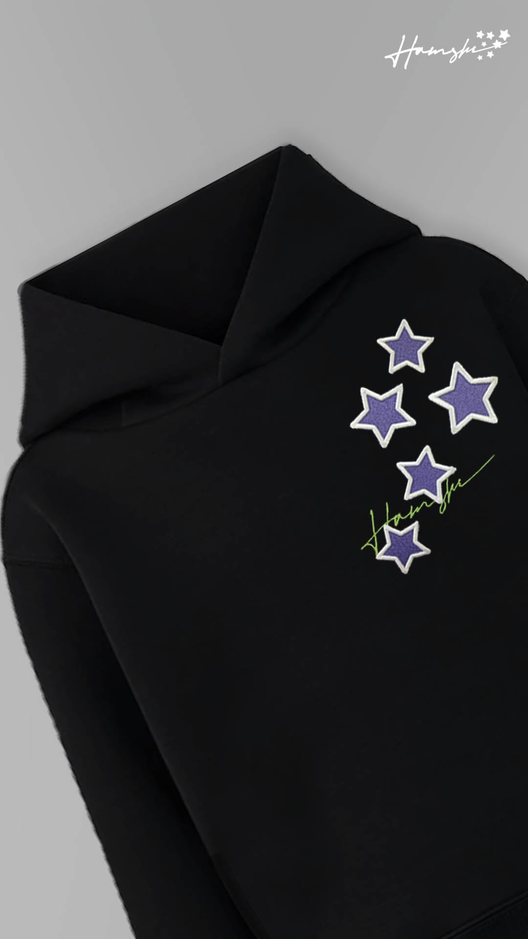 Stars- 3D Embroidery Hoodie - Black