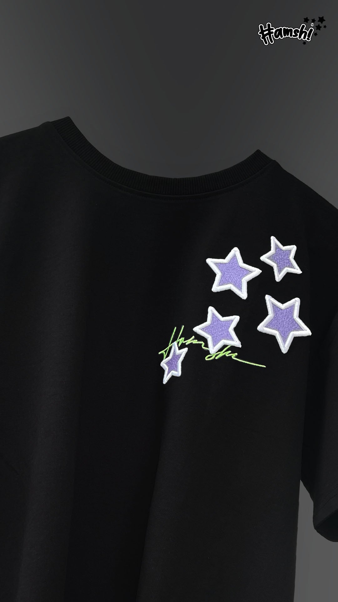 Stars -3D Embroidery T-shirt - Black