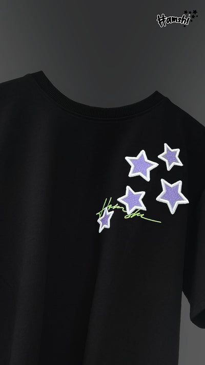 Stars -3D Embroidery T-shirt - Black