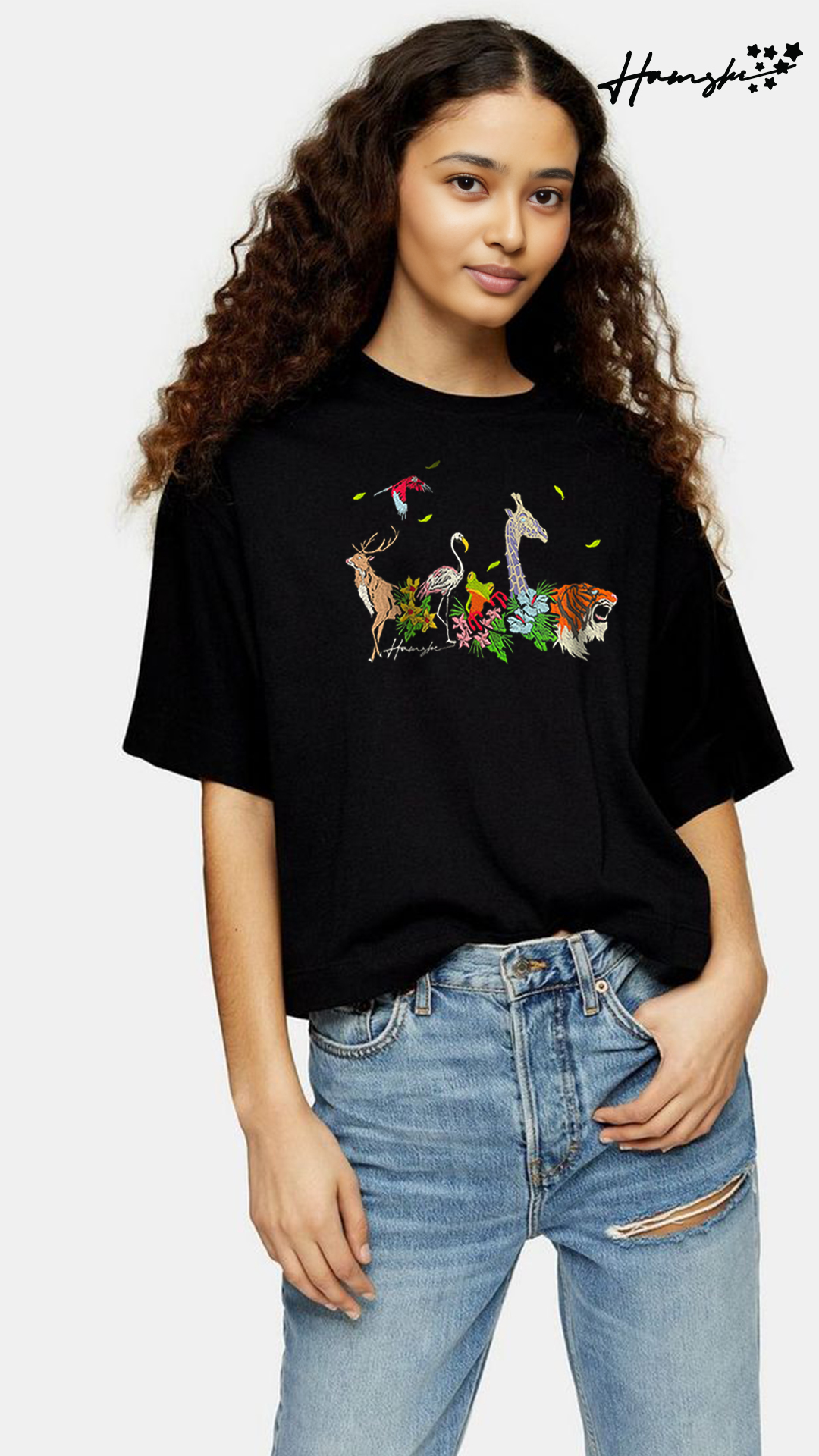 Jungle Biodiversity Embroidery T-shirt - Black