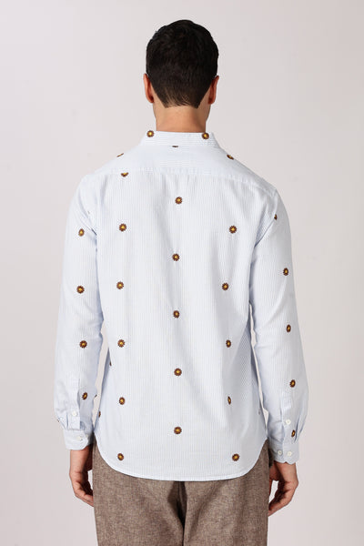Sunlit Bloom Embroidered Striped Shirt