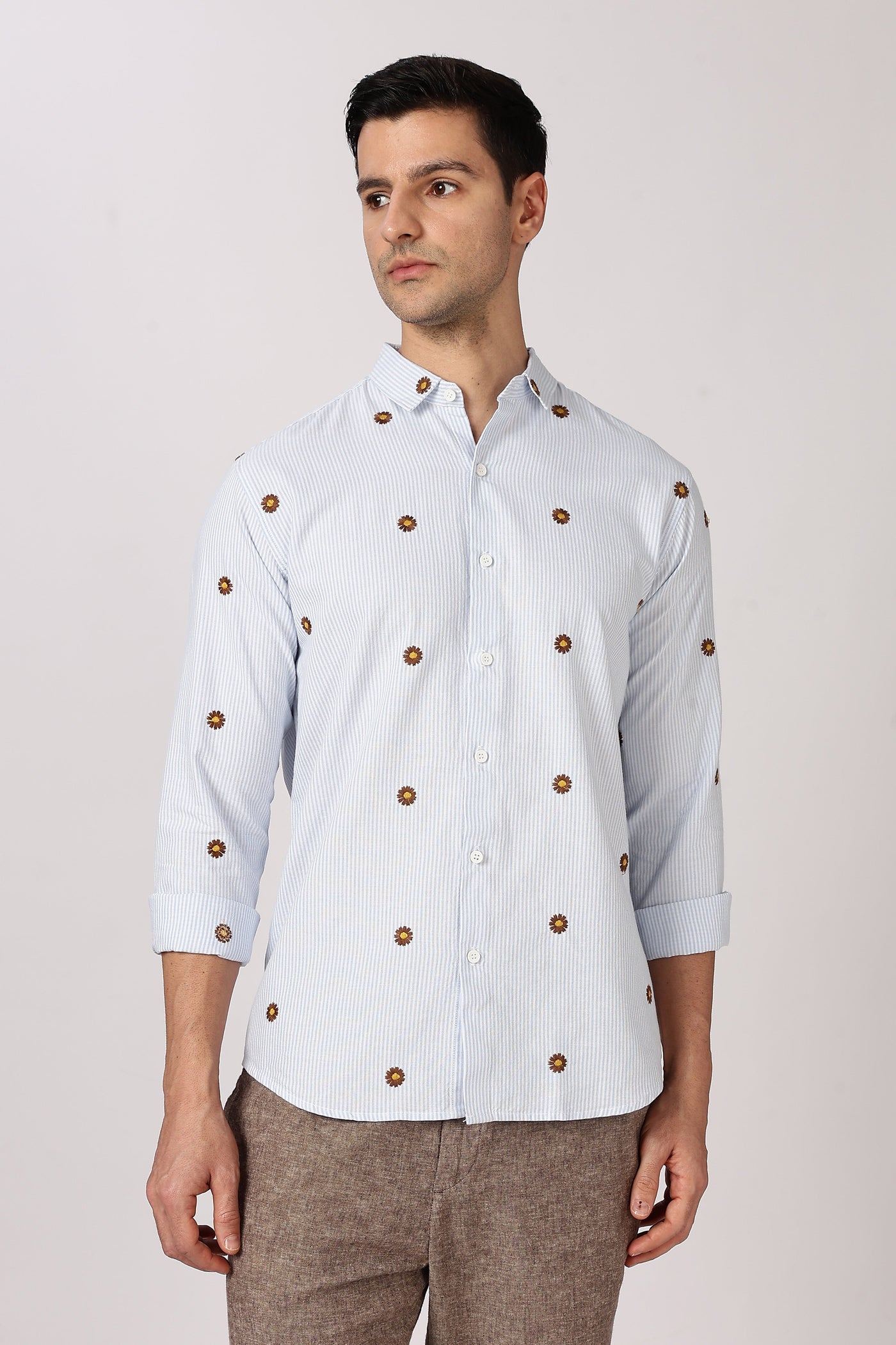 Sunlit Bloom Embroidered Striped Shirt