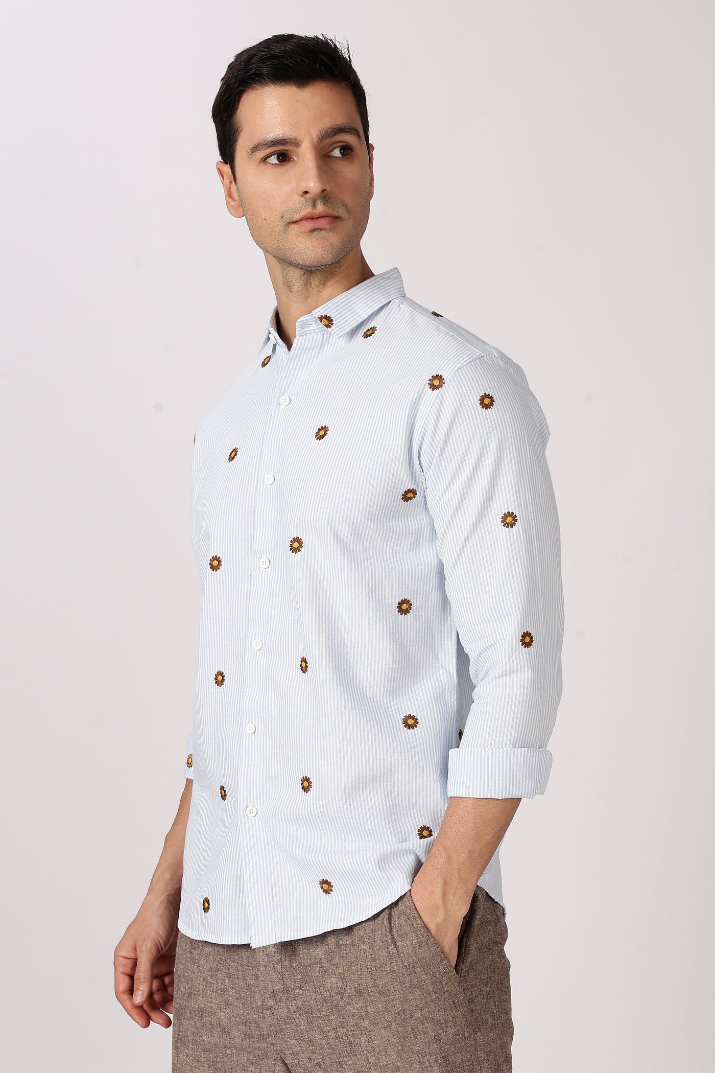 Sunlit Bloom Embroidered Striped Shirt