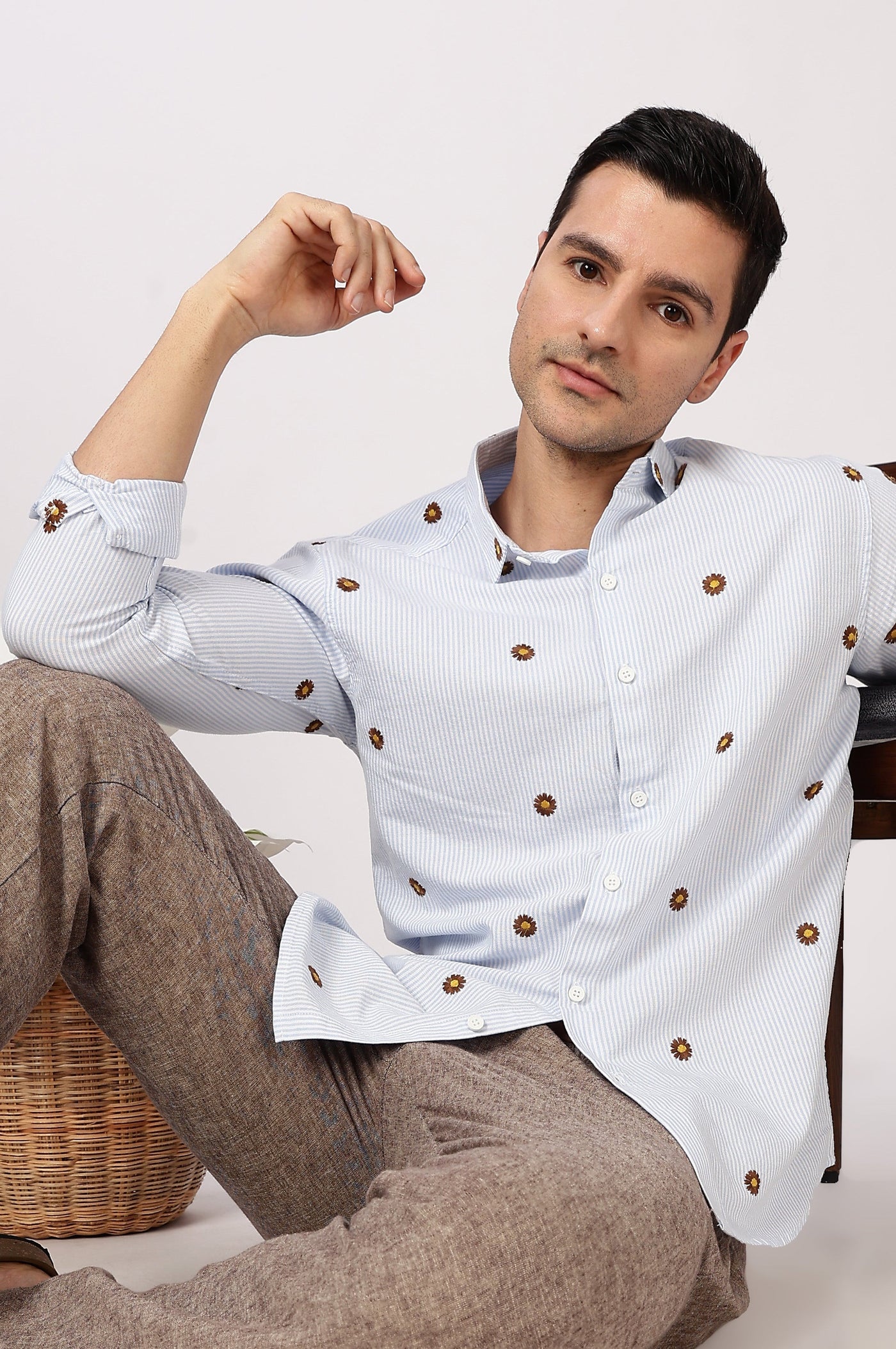 Sunlit Bloom Embroidered Striped Shirt