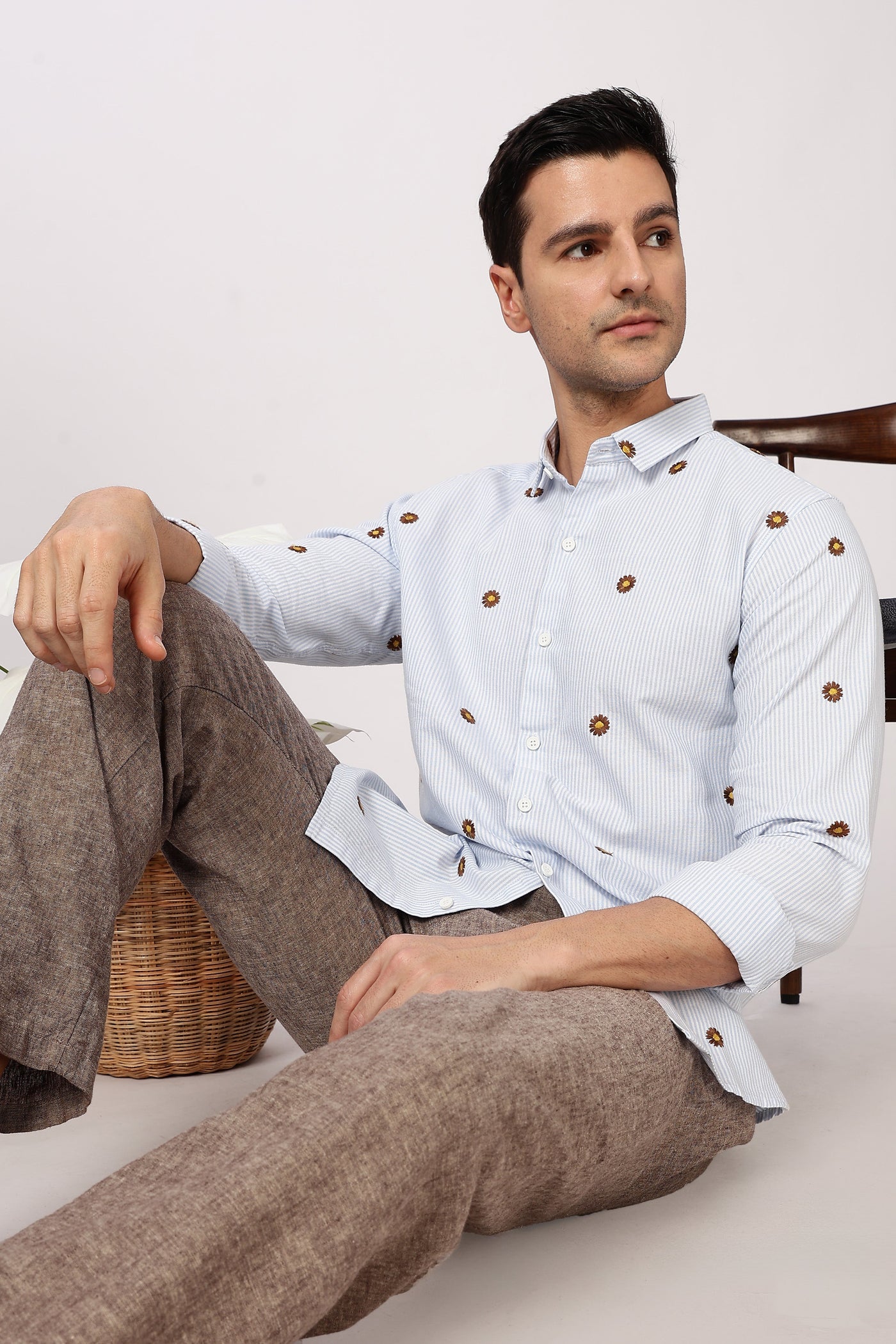 Sunlit Bloom Embroidered Striped Shirt