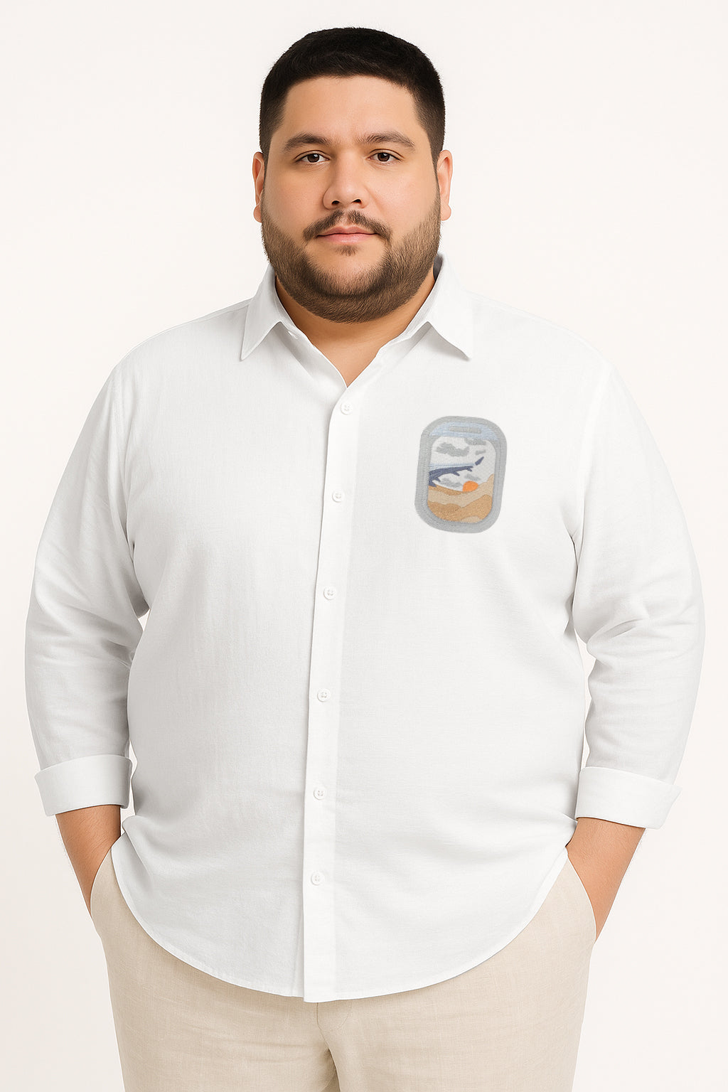 Arctic White Wanderlust Embroidered Shirt