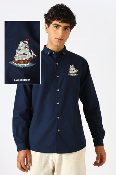 Ocean Voyage Blue Embroidered Shirt