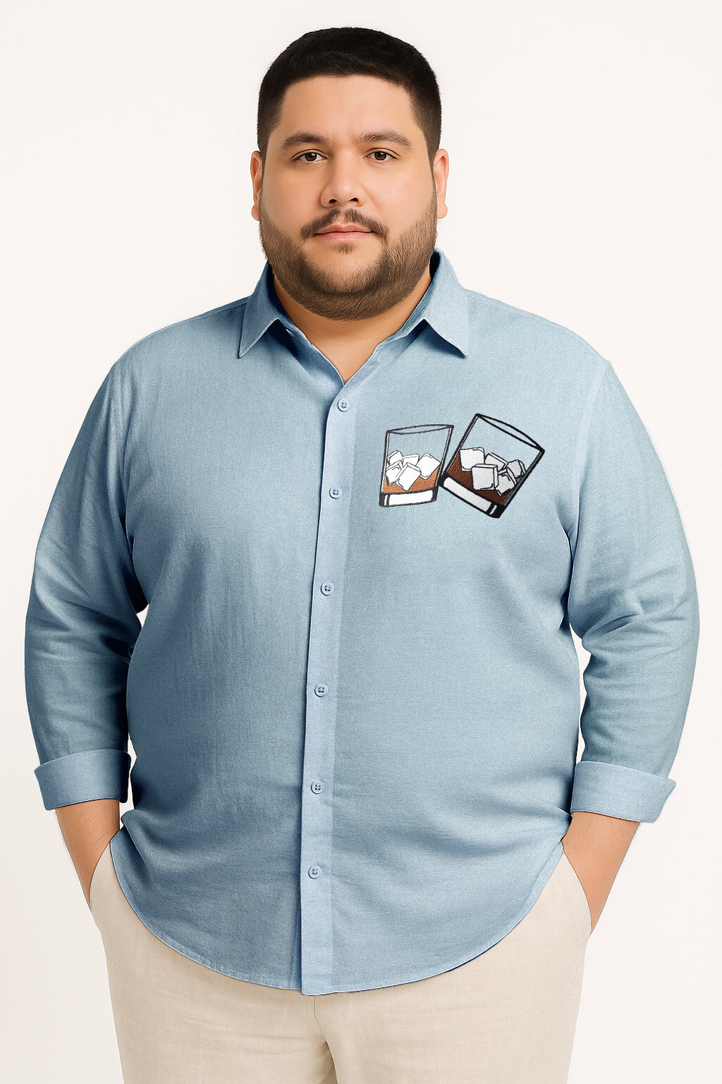 Whiskey Tales Blue Embroidered Shirt