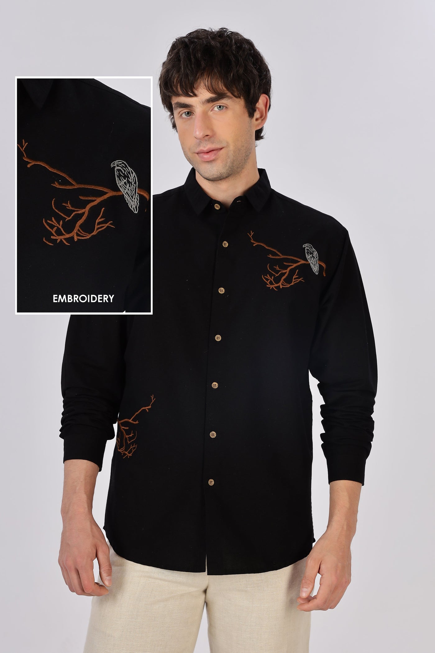 Shadow Grove Owl Embroidered Shirt