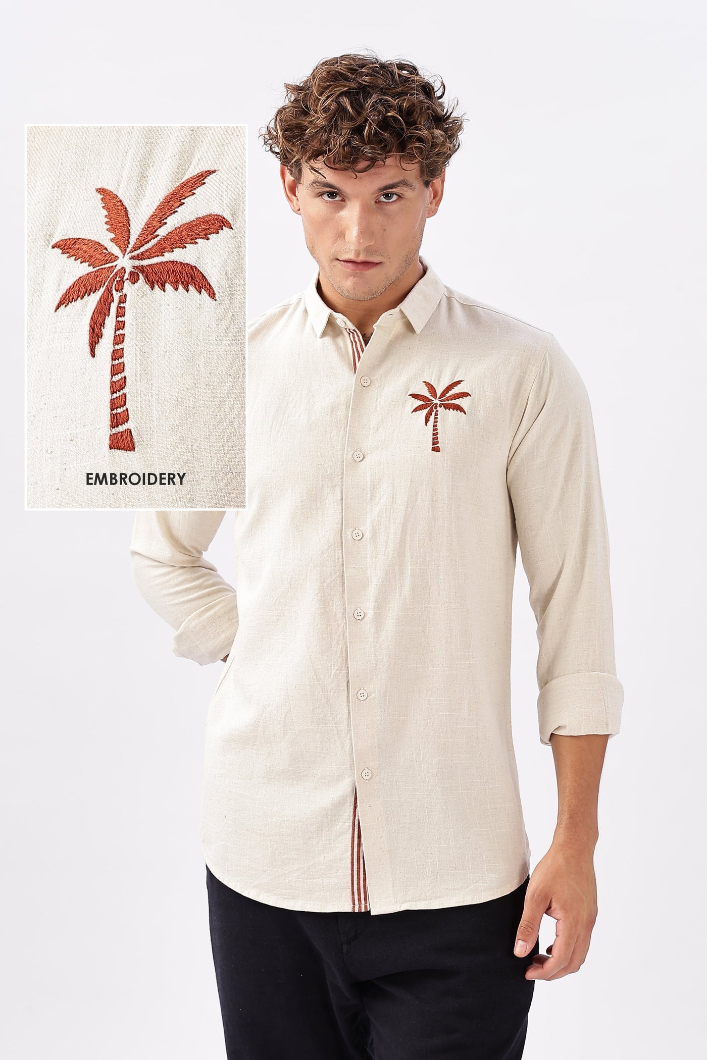 Caribbean Coast Beige Embroidered Shirt