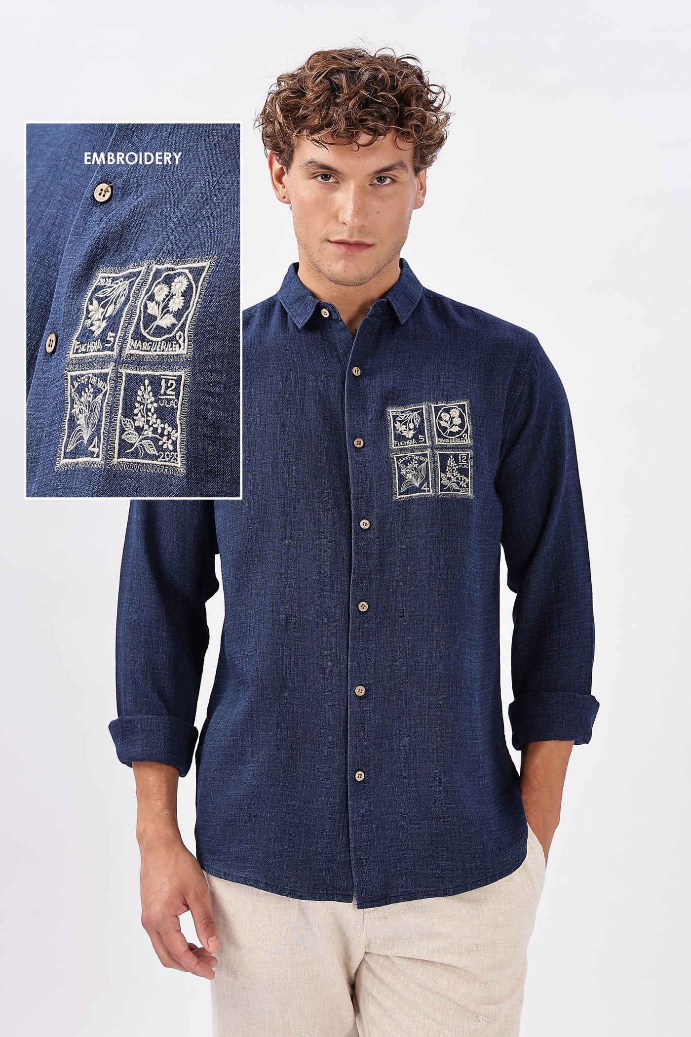 Postcards from Nowhere Denim Shirt Stamp Embroidery