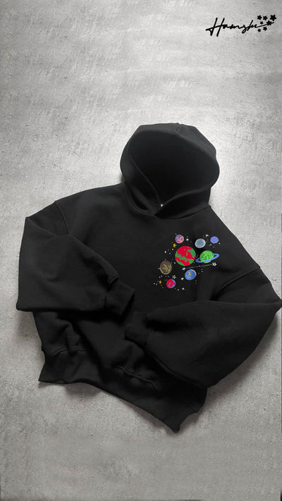 Galaxy Embroidery Hoodie - Black