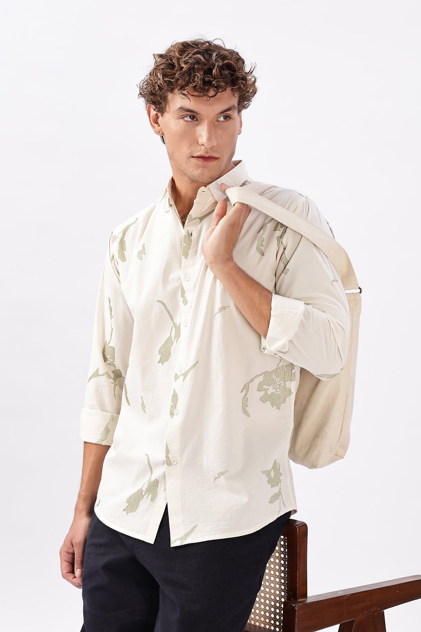 'Whispers in Sage' Embroidered Shirt