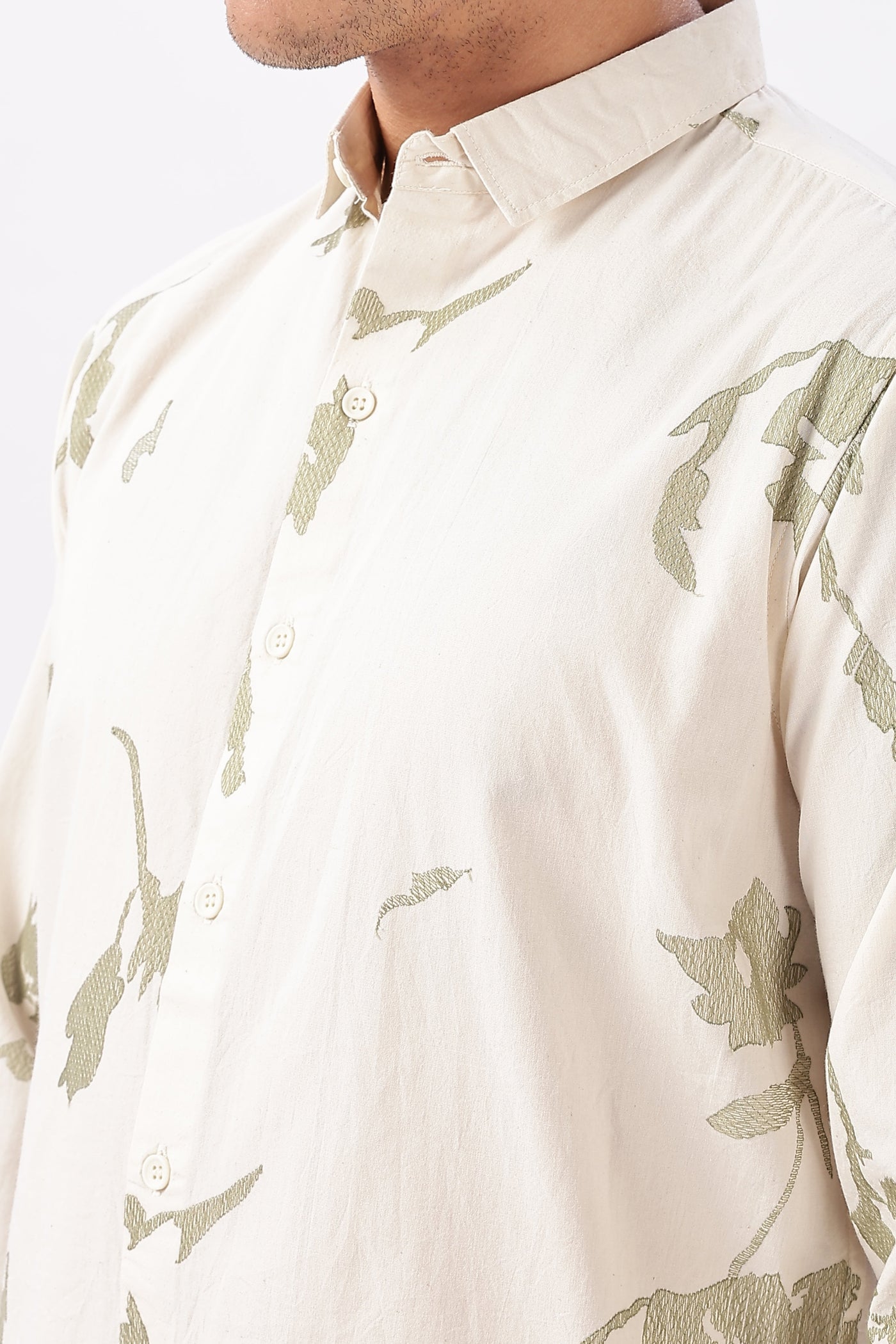 'Whispers in Sage' Embroidered Shirt