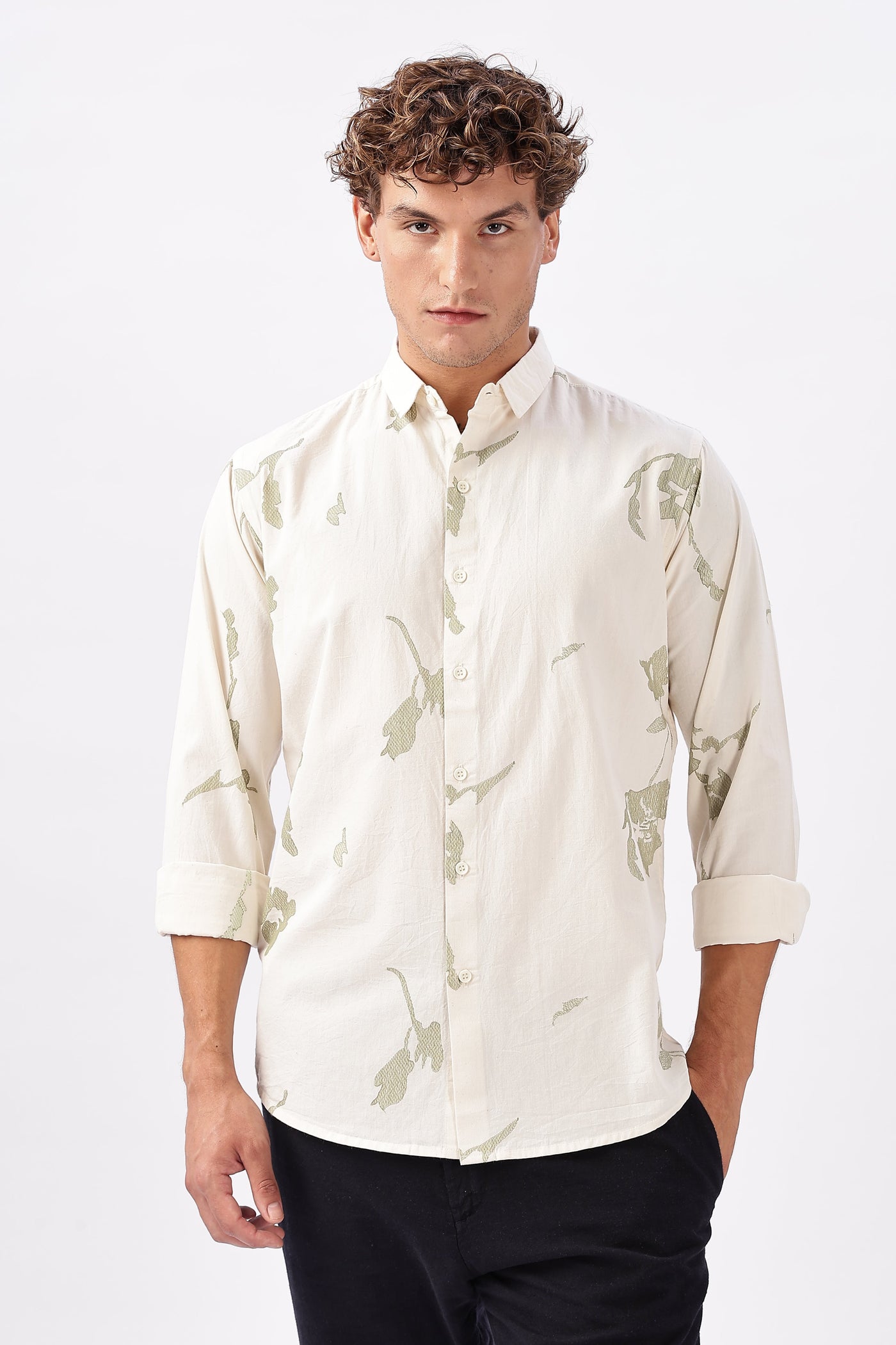 'Whispers in Sage' Embroidered Shirt