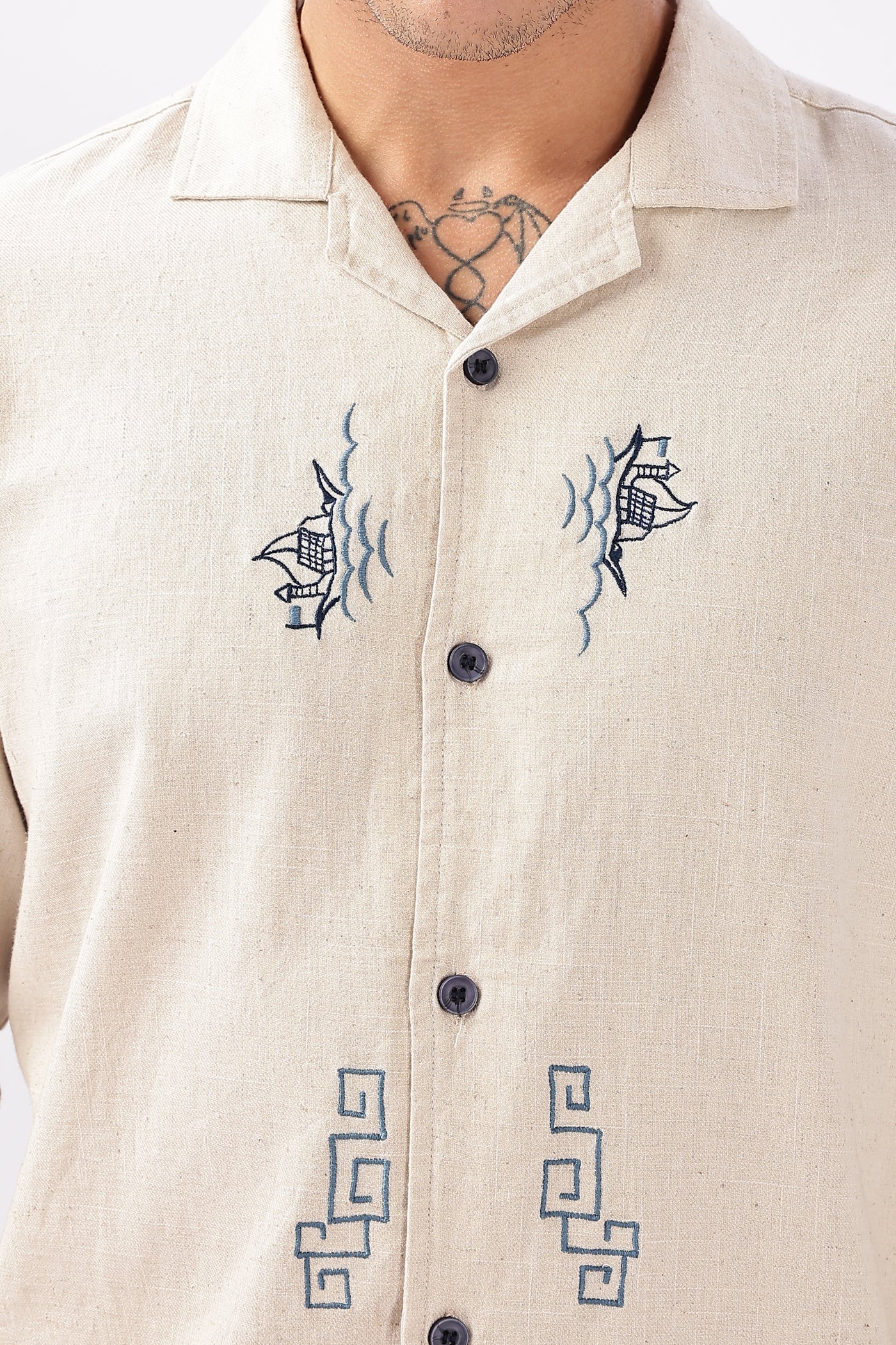 Eastern Wind Cotton Linen Landscape Embroidery Shirt