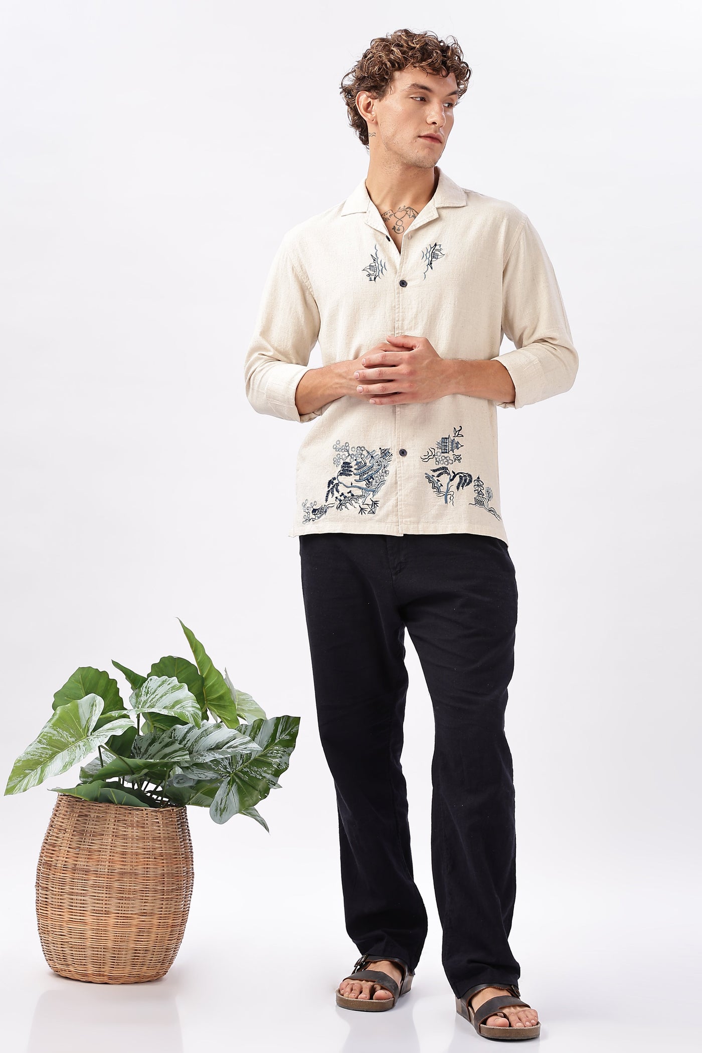 Eastern Wind Cotton Linen Landscape Embroidery Shirt