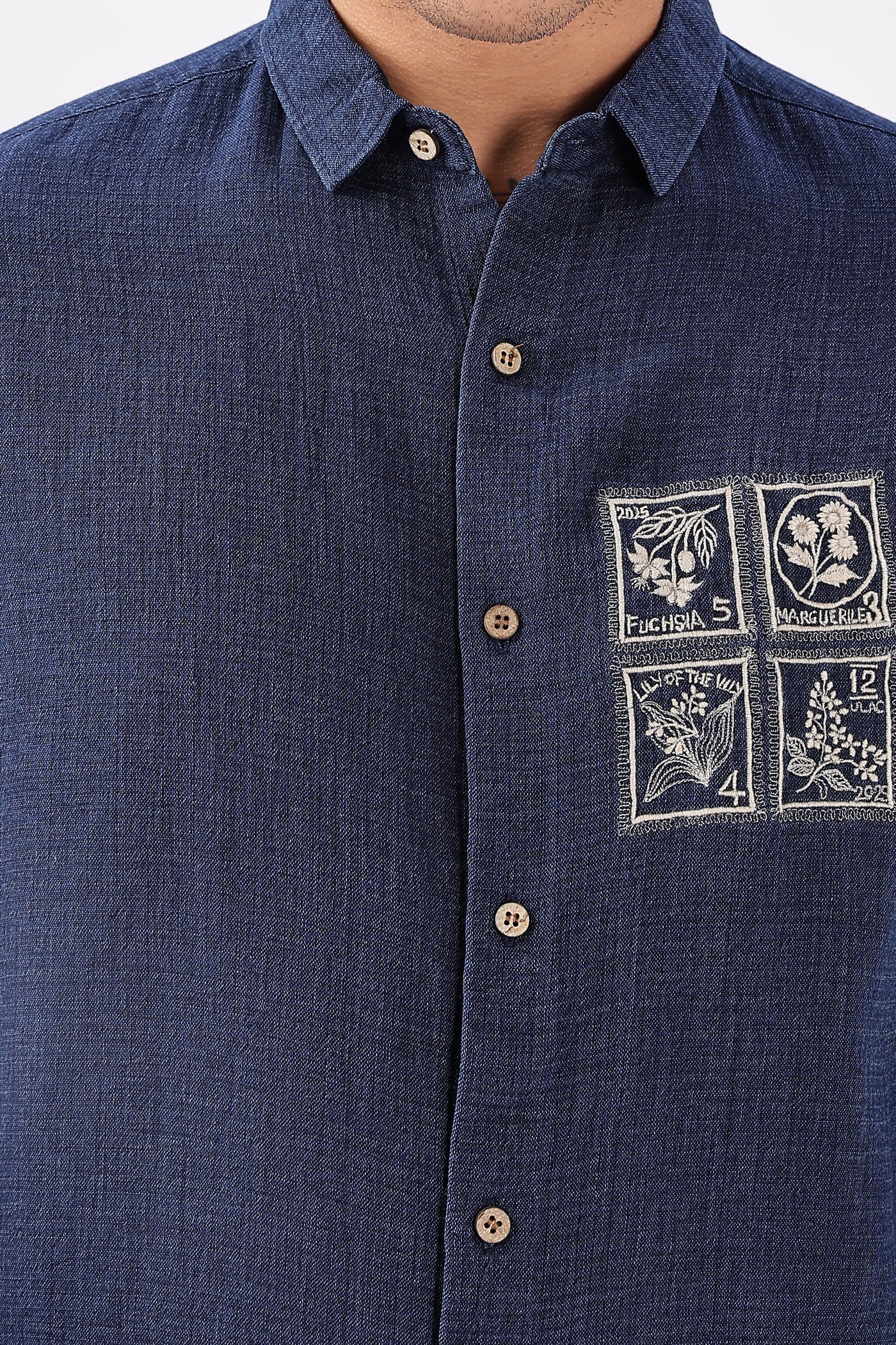 Postcards from Nowhere Denim Shirt Stamp Embroidery