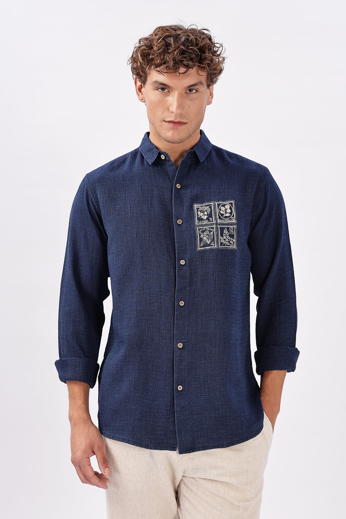 Postcards from Nowhere Denim Shirt Stamp Embroidery