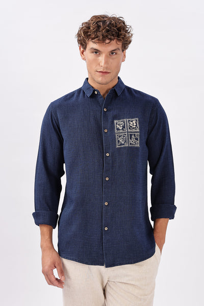 Postcards from Nowhere Denim Shirt Stamp Embroidery