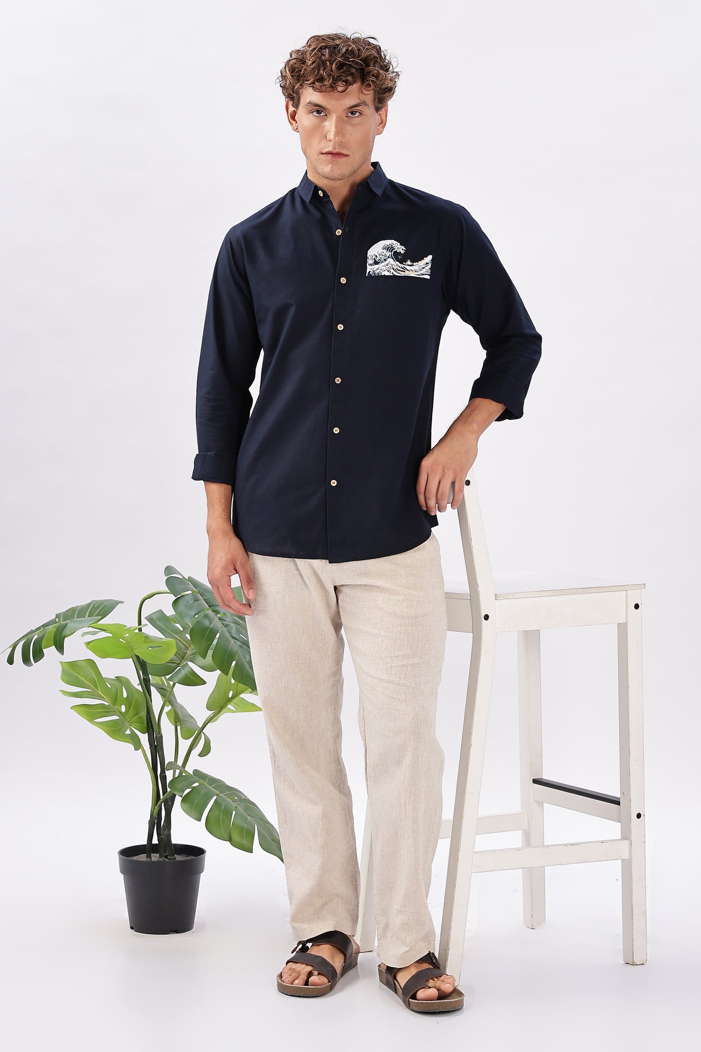 The 'Turtle Cove' Wave Blue Embroidery Shirt