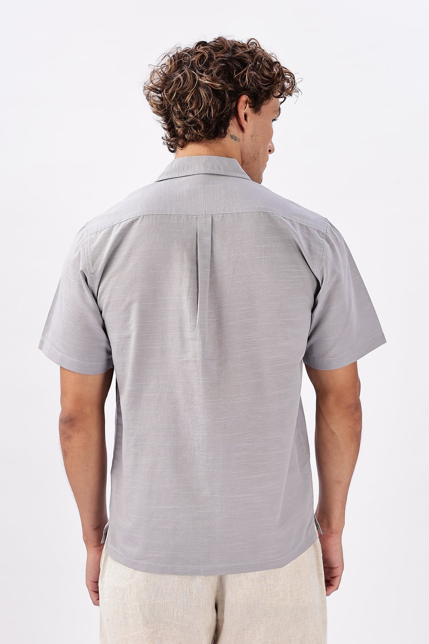 Skyline of Lisboa Cuban Collar Embroidery Shirt