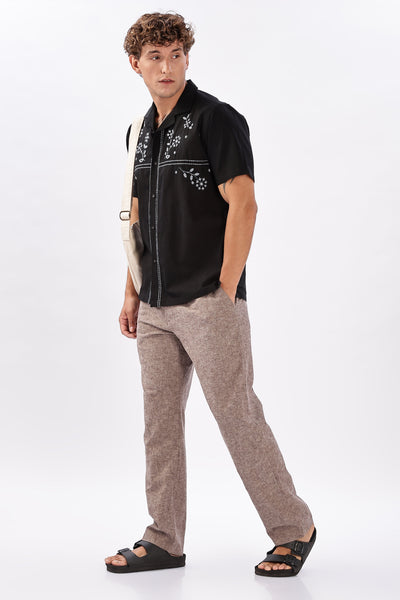Lugo Black Embroidered Cuban Collar Shirt