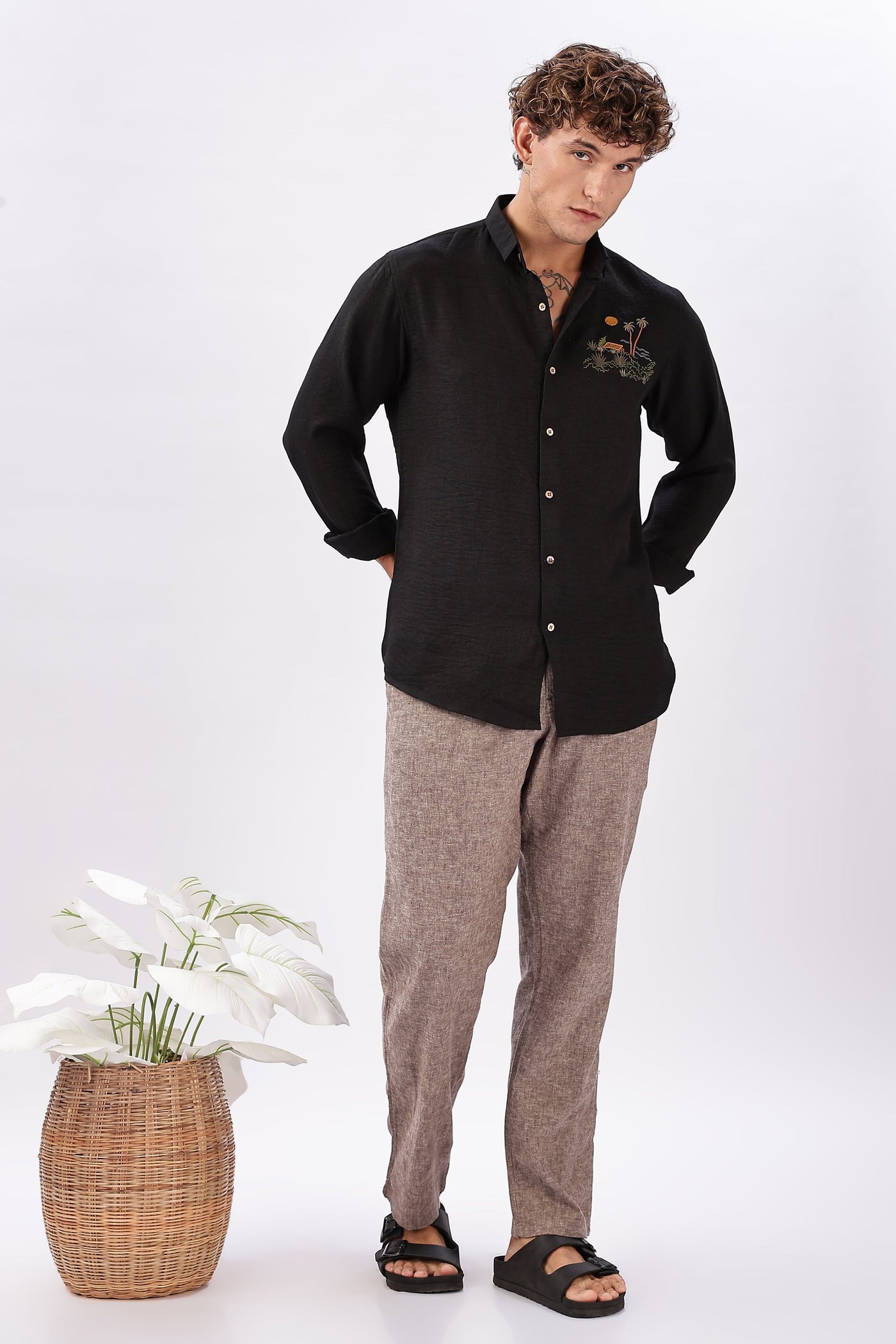 After Dark in Singapore Embroidered Black Shirt