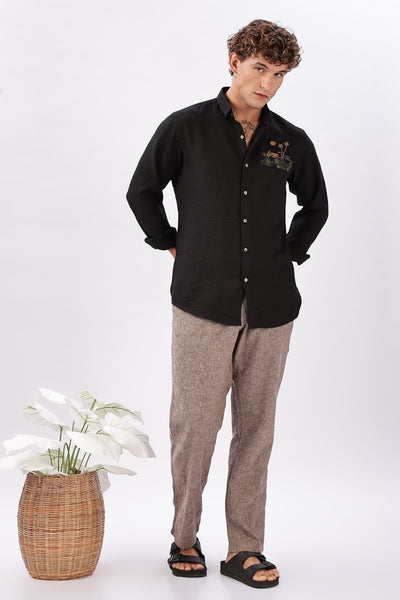 After Dark in Singapore Embroidered Black Shirt