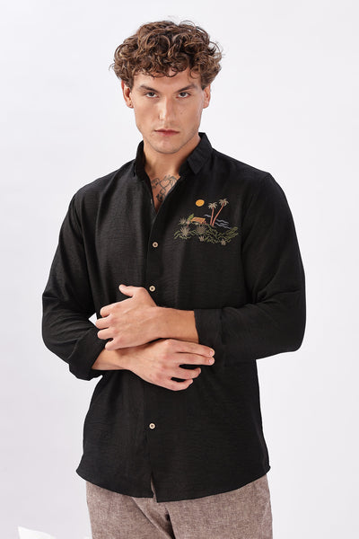 After Dark in Singapore Embroidered Black Shirt