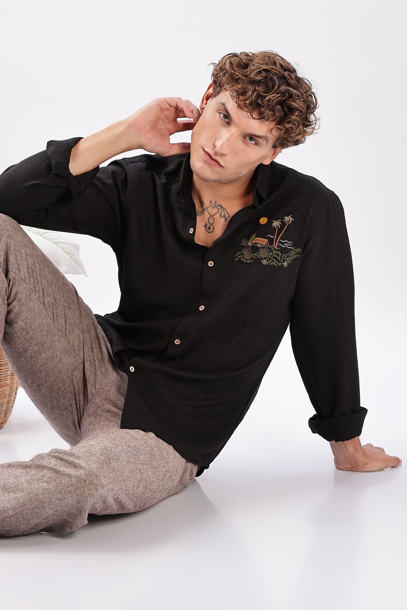 After Dark in Singapore Embroidered Black Shirt