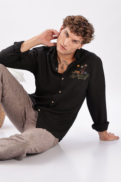 After Dark in Singapore Embroidered Black Shirt