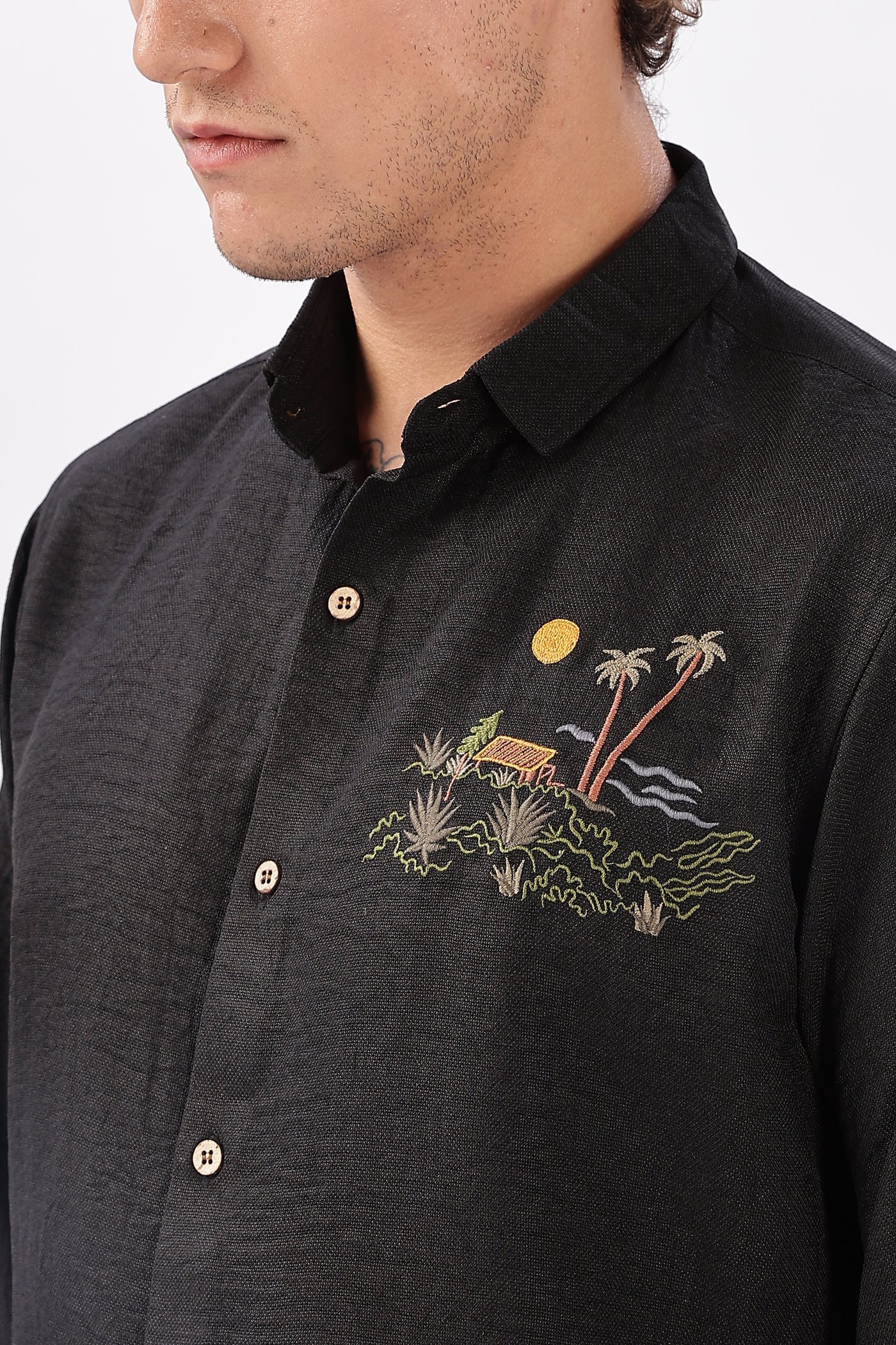 After Dark in Singapore Embroidered Black Shirt