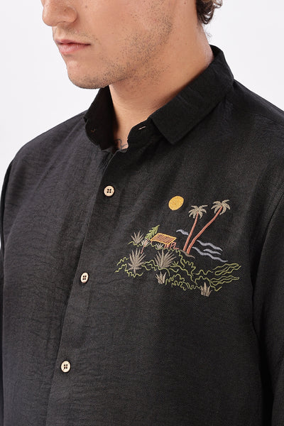 After Dark in Singapore Embroidered Black Shirt