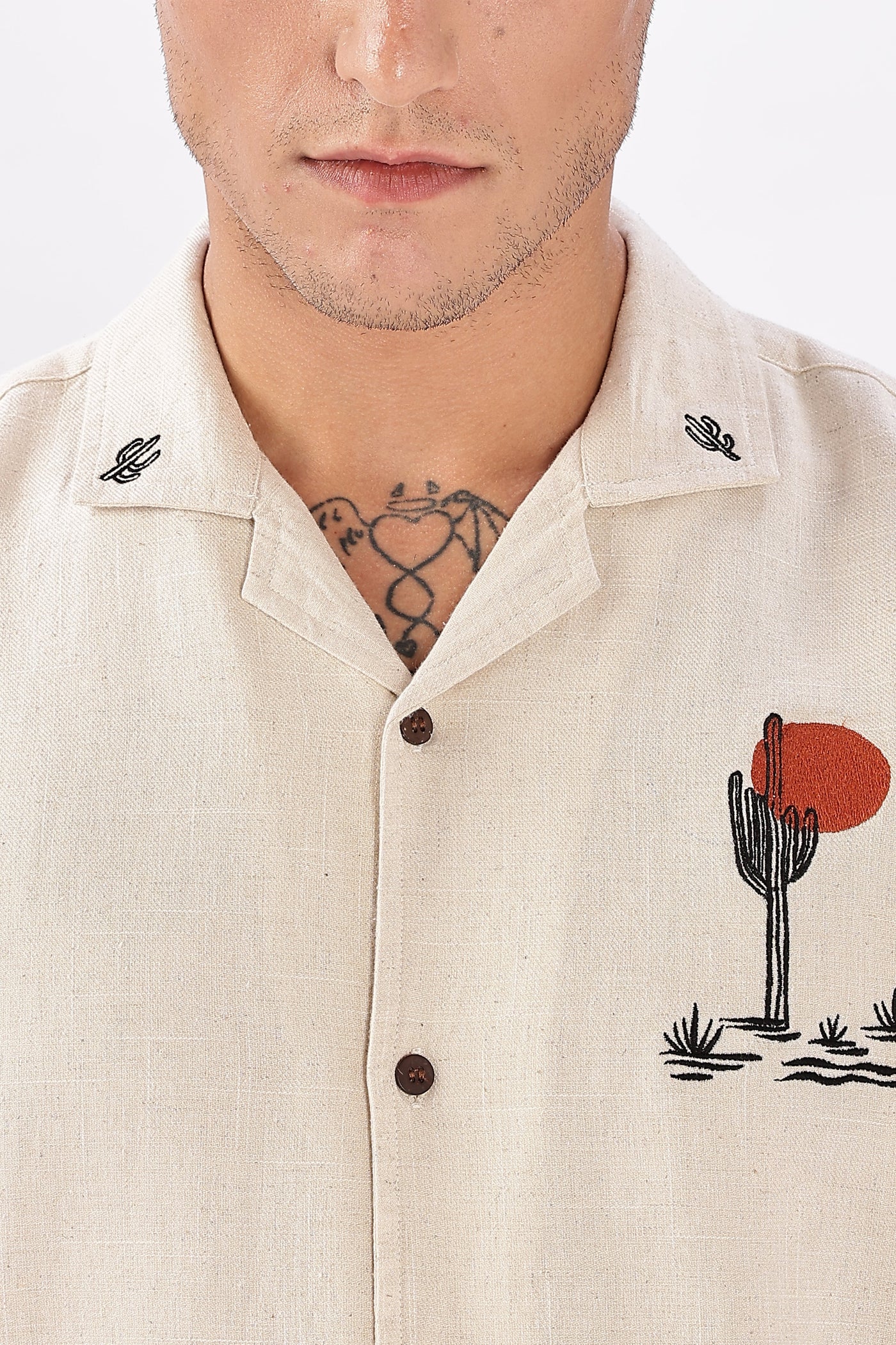 Costa Biege Sahara Box Fit Embroidery Shirt